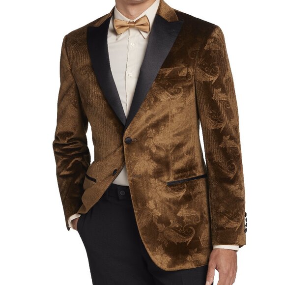 NEW Egara Slim Fit Embossed Bronze Velvet Paisley Dinner Tuxedo Jacket 38R 42R - Picture 1 of 2